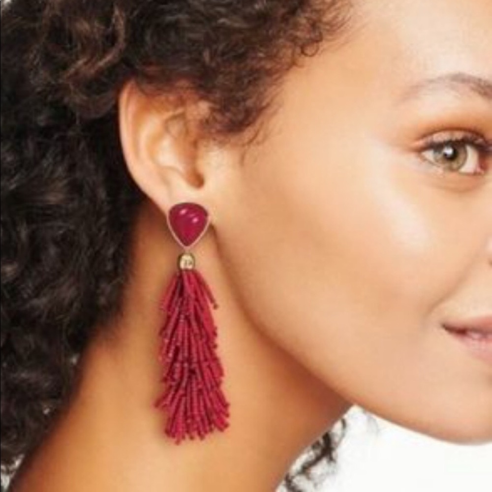Stella & Dot | V Riva Burgundy Red 2-in-1 Hand-beaded Tassel Statement E… - Picture 4 of 6